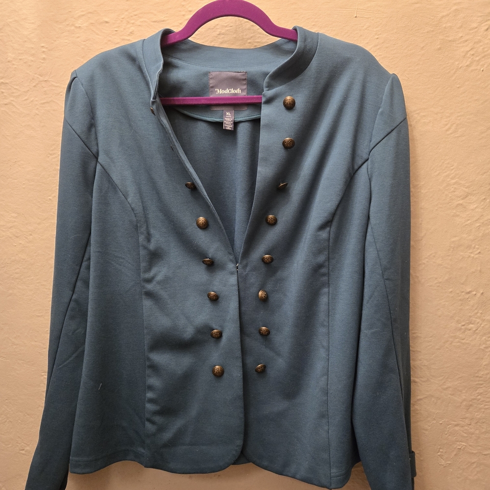 ModCloth Teal Military Jacket XL  Double-Breasted Brass Buttons